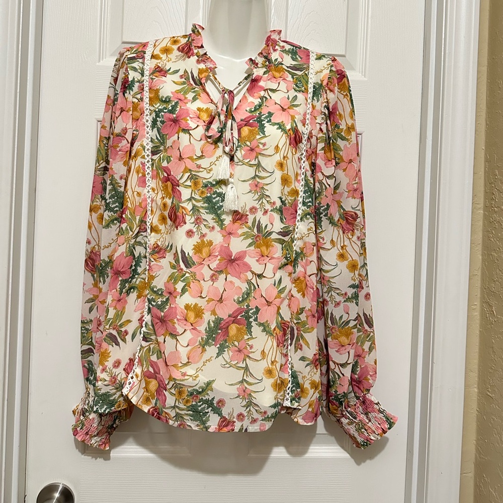 Aura Floral Blouse - Pink, Green, and Yellow